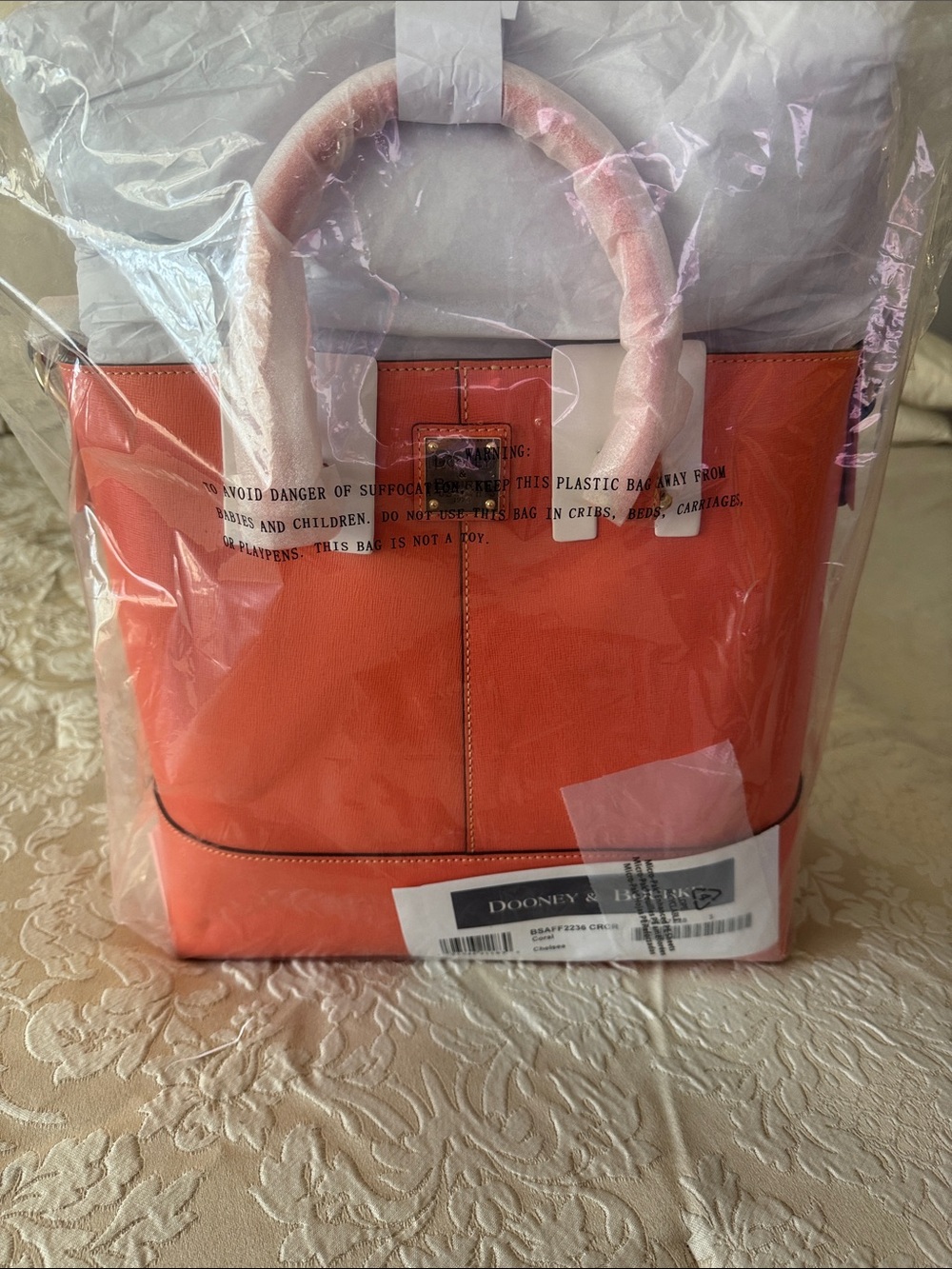 Dooney & Bourke Coral-Orange Leather Satchel with Top Handles